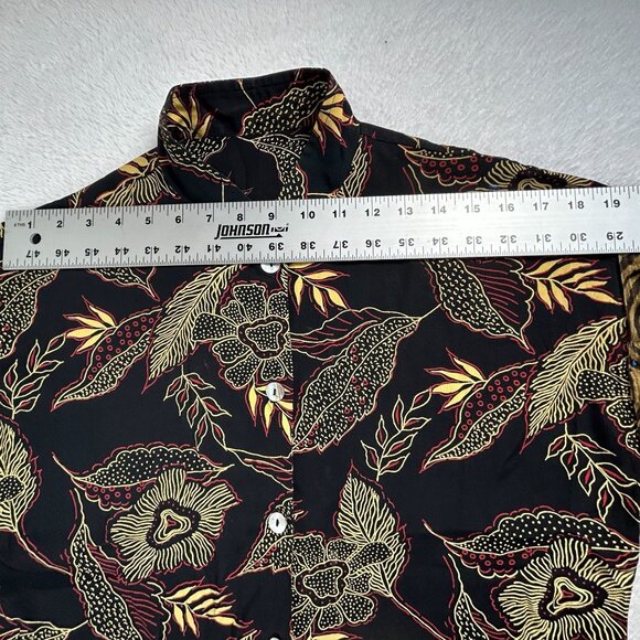 Vintage Womens Black & Gold Floral Short Sleeve Button-Up Shirt  Mandarin Collar - Picture 3 of 5
